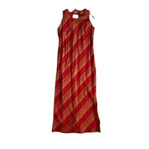 Vintage Miss Darby Linen Maxi Dress Red/ Orange Stripe Sz 8